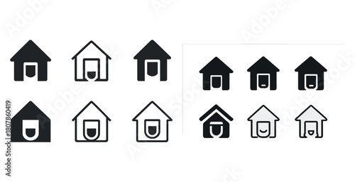 Dog house icon set in black and white - simple and minimalistic designs