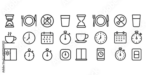 Minimalist icons: time, dining, prohibition, and beverage themes