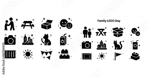 Family lego day icons: playful symbols of togetherness and creativity