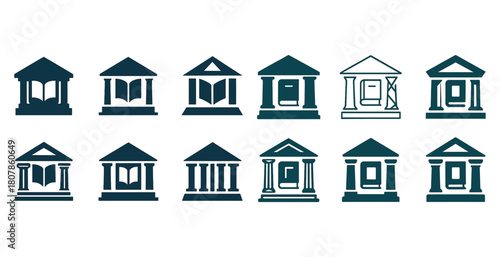 Collection of stylized library and bookstore icon designs