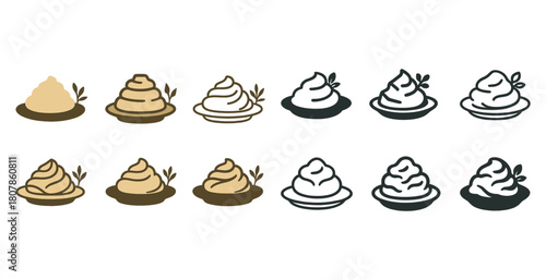 Variety of stylized whipped cream illustrations with olive garnish in different colors