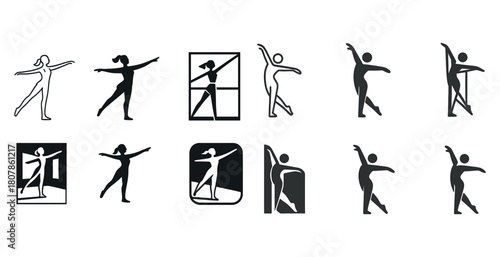 Silhouettes of ballet dancers in various poses and frames