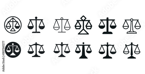 Various black scales of justice icons in different designs