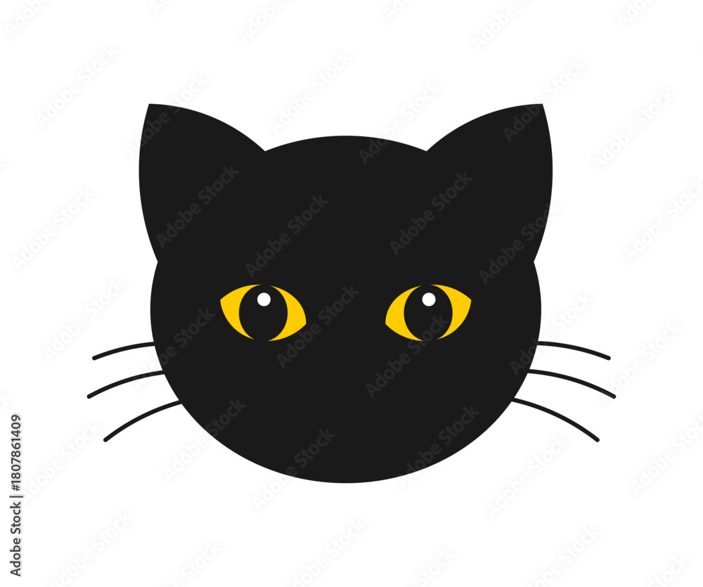Fototapeta premium Black cat with yellow eyes face icon. Vector illustration.
