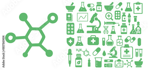 Chemistry Molecule and Laboratory Science Icons – Scientific Research Illustration
