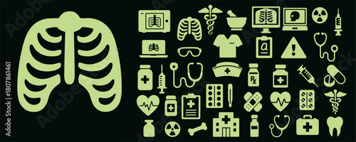 Human Lungs with Medical Diagnostic Icons – Healthcare and Medicine Illustration