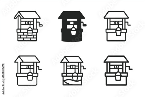 Self-Sufficiency Logos. Self-sufficiency. Icon set. Set Logo of self-sufficiency: water well. harmonious logo variations of the same emblematic concept, each