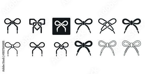 Collection of black and white bow icons in various styles