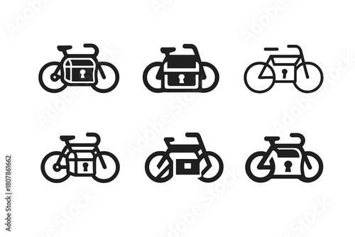Bicycle Treasure Logos. bicycle treasure hunts. Icon set. Set Logo of bicycle treasure hunts: bike with hidden chest symbol. harmonious logo variations of the