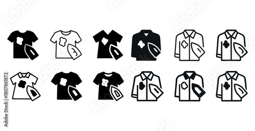 Shirt icons with stains and irons: laundry symbols collection