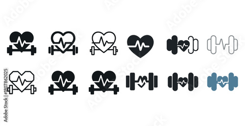 Heart and dumbbell icons representing fitness and health