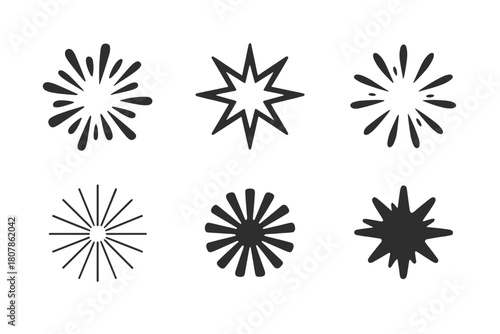 Burst Logo Variations. Burst. Icon set. Set Logo of Burst: dynamic radial explosion effect. harmonious logo variations of the same emblematic concept, each