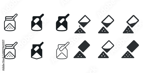 Set of sugar icon variations featuring spoons and containers