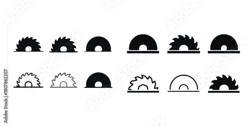 Set of circular saw blade icons in various styles