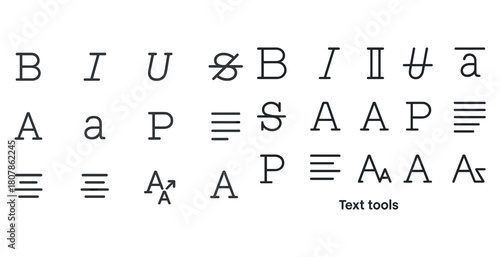 Typography icons set: bold italic underline alignment styles