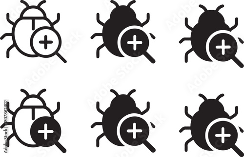 Isolated Bug Fixing black vector icon, bug fixing icon, debug icon, black bug repair graphic for developers, buyer focused debugging and issue fixing vector design