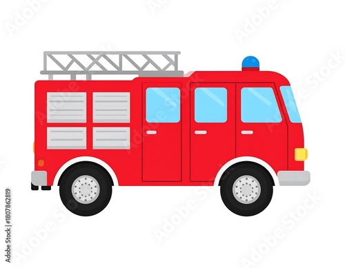 Cartoon Firetruck Illustration on White Background for Children's Design Projects