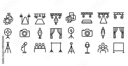Black line icons of stage equipment and performance elements