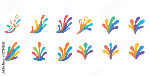 Colorful abstract splash icons set in vibrant rainbow palette