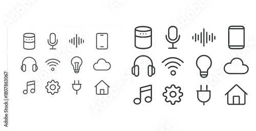 Smart home device icons: music, lighting, cloud, connectivity
