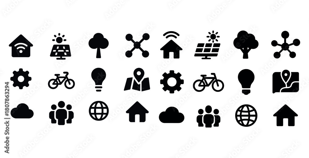 Fototapeta premium Collection of renewable energy technology and connectivity icons