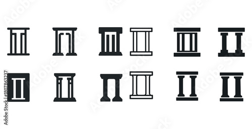 Set of ten ancient column icon designs with various styles