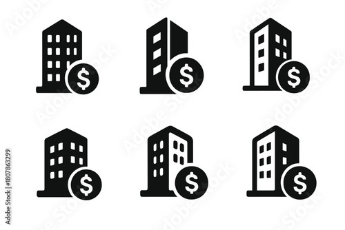 Real Estate Logo Set. Investing in real estate. Icon set. Set Logo of Investing in real estate: Apartment building. harmonious logo variations of the same