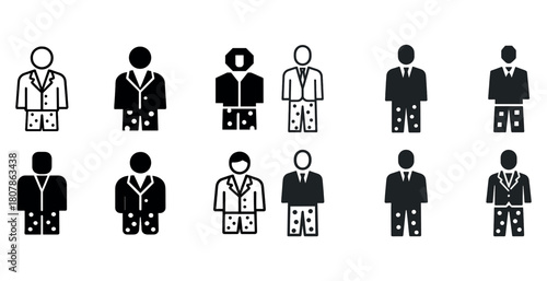 Stylized business attire icons: assorted suit figures in various designs