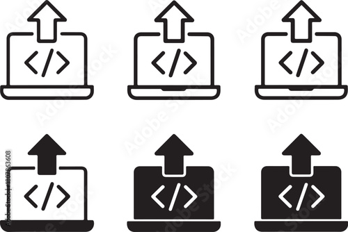 Isolated Code Deployment black vector icon, code deployment icon, software release icon, black deploy graphic for tech teams, buyer focused code release vector design