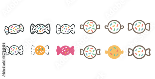 Colorful candy icons with sprinkles in various shapes and colors