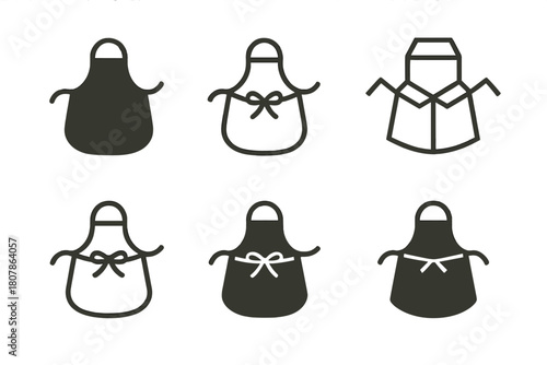 Baker's Apron Logos. Baker?s apron. Icon set. Set Logo of baker?s apron: classic apron with front pocket and neck strap. harmonious logo variations of the same