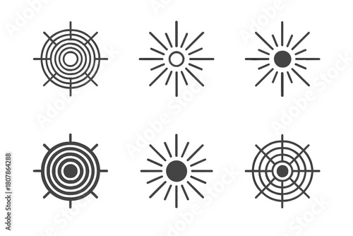 Big Bang Icon Set. big bang. Icon set. Set Logo of big bang: expanding light rings. harmonious logo variations of the same emblematic concept, each with