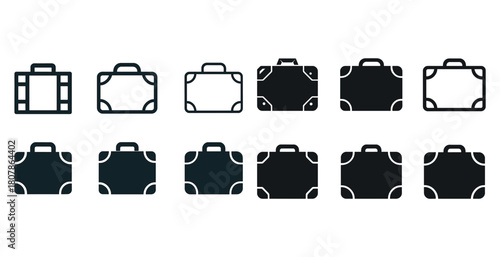 Icon set of suitcase designs in different shapes and styles