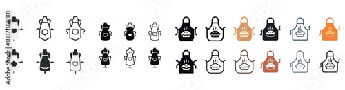 Variety of apron icon designs in different styles and colors
