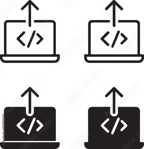 Isolated Code Deployment black vector icon, code deployment icon, software release icon, black software deployment graphic for developers, buyer focused deployment design