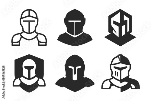 Medieval Costume Icons. medieval costumes. Icon set. Set Logo of medieval costumes: knight armor. harmonious logo variations of the same emblematic concept,