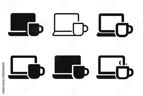 Work Anywhere Icons. Work from anywhere. Icon set. Set Logo of Work from anywhere: Travel and work icon. harmonious logo variations of the same emblematic