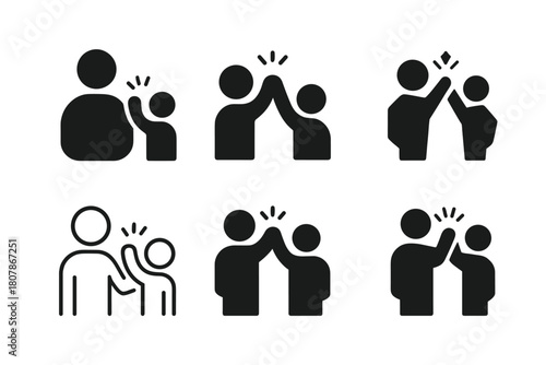 Father-Son Logo Set. Father and son activity. Icon set. Set Logo of father and son activity: high-five moment. harmonious logo variations of the same