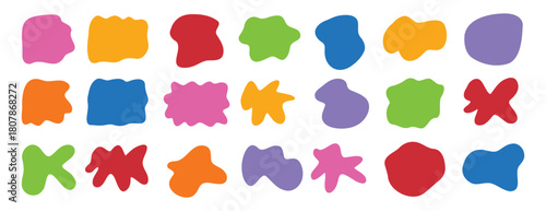 Organic shape abstract colorful isolated elements set. irregular round blot form graphic shape collection