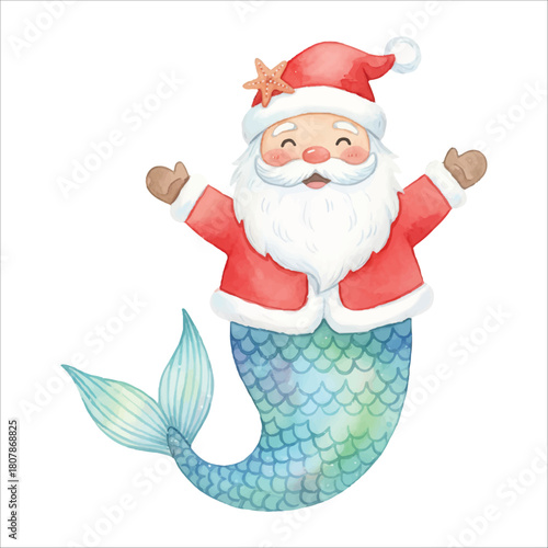 Santa Claus Mermaid Vector Isolated on White Background Christmas
