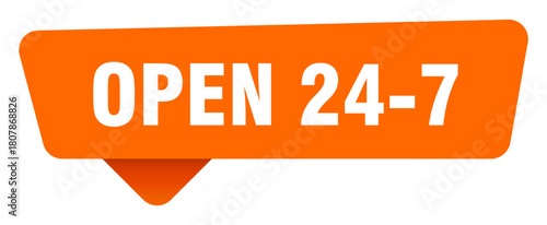 open 24 7 sticker. open 24 7 orange sign isolated on transpatent background