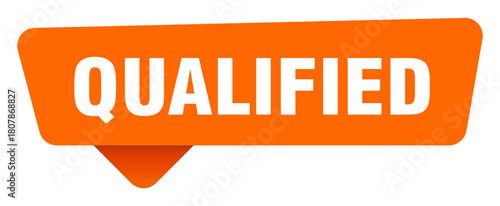 qualified sticker. qualified orange sign isolated on transpatent background