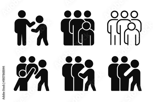 Harassment Awareness Icons. Sexual harassment awareness. Icon set. Set Logo of Sexual harassment awareness: Group support icon. harmonious logo variations of