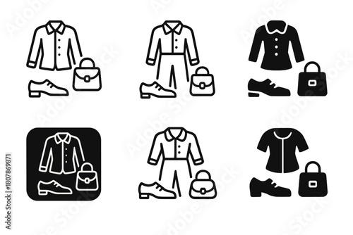 Outfit Logo Variations. Mixing and matching outfits. Icon set. Set Logo of mixing and matching outfits: shoes and accessories. harmonious logo variations of