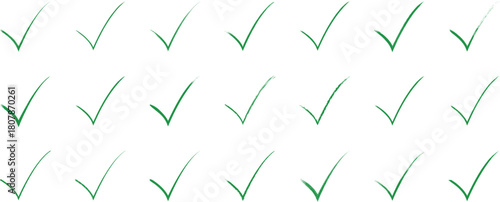 Collection of Green Check Mark Icons on White Background Keywords: check mark, check, tick, yes