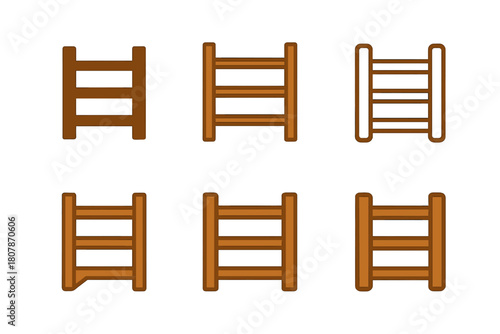 Modern Bookshelf Icons. A modern bookshelf with clean lines and a wood finish. Icon set. Set Logo of A modern bookshelf with clean lines and a wood finish: