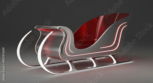 Sleek futuristic christmas sleigh with neon accents against a dark background