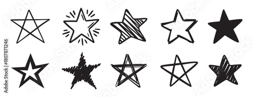 stars painted by hand doodle hand drawn icon set. Outline drawing stars painted by hand line clipart symbol collection