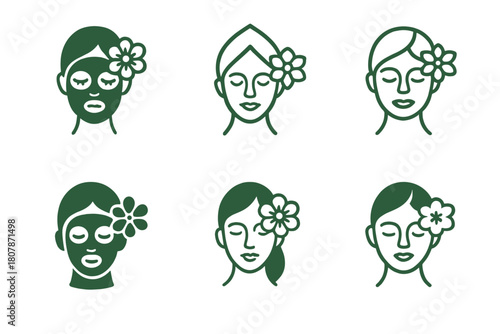 Natural Beauty Logos. Natural beauty treatments and skincare for health. Icon set. Set Logo of Natural beauty treatments and skincare for health: facial mask