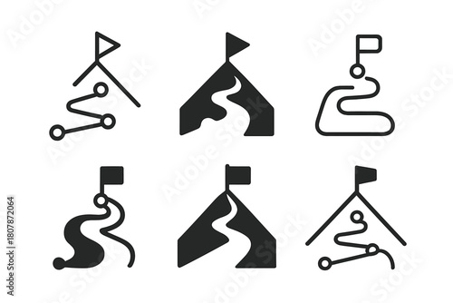 New Year Goals Logos. New Year goal setting. Icon set. Set Logo of New Year goal setting: progress bar and achievement. harmonious logo variations of the same